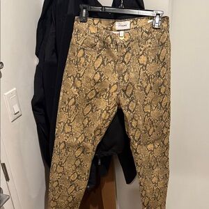 Frame Denim Snake Print Straight Leg Jeans - Brown and Tan